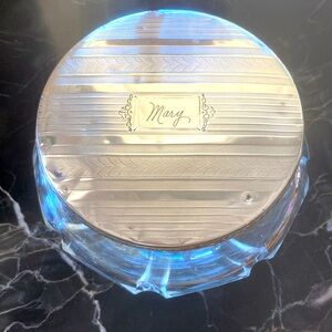 Sterling lidded glass powder jar